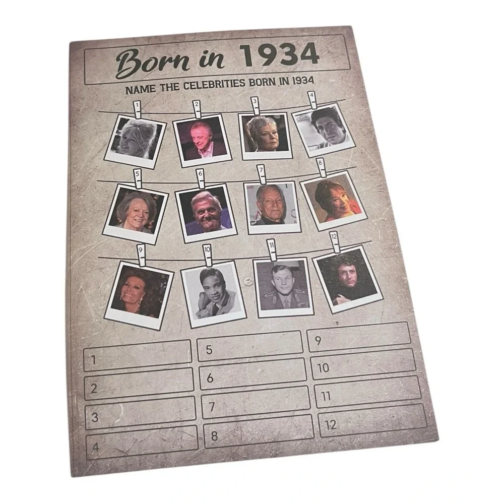 Born 1934 92nd Birthday Party Games 5x7